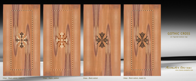 gothic cross intarsia figured walnut