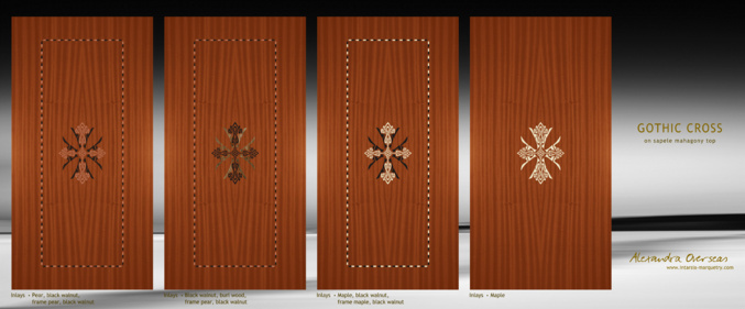 gothic cross intarsia mahagony